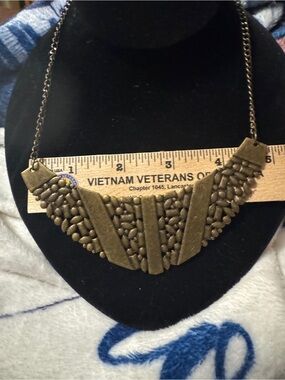 Antique Bronze-Tone Textured Bib Necklace - Women’s Fashion Necklace